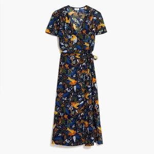 NWT J. CREW drapey twill wrap dress in navy jungle print - 14